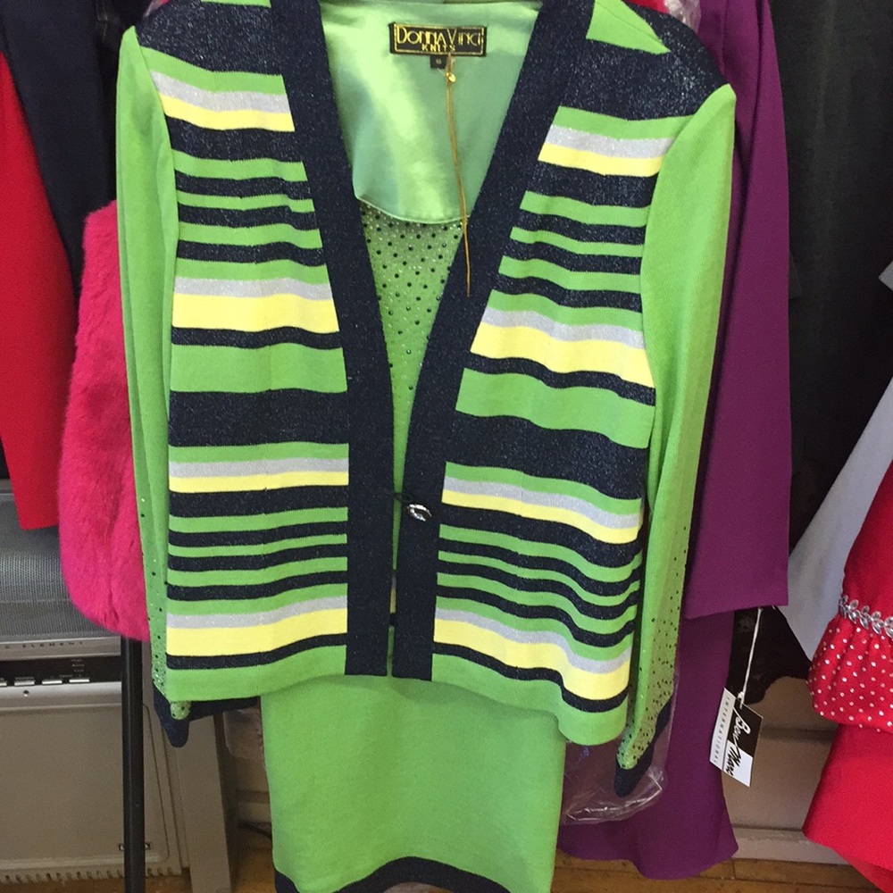 Two piece knit green suit